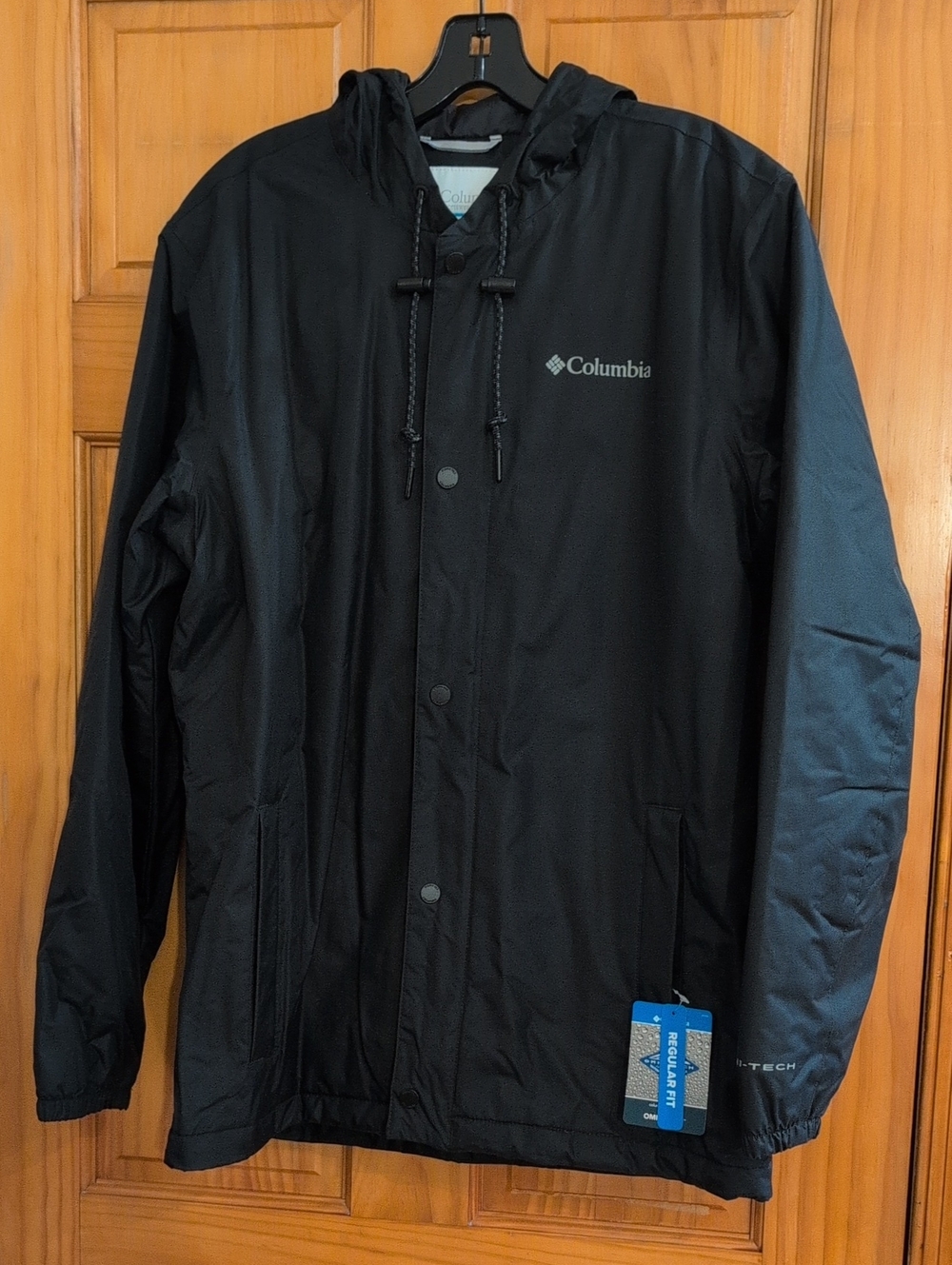 Columbia Men's Black Hooded Raincoat with Logo